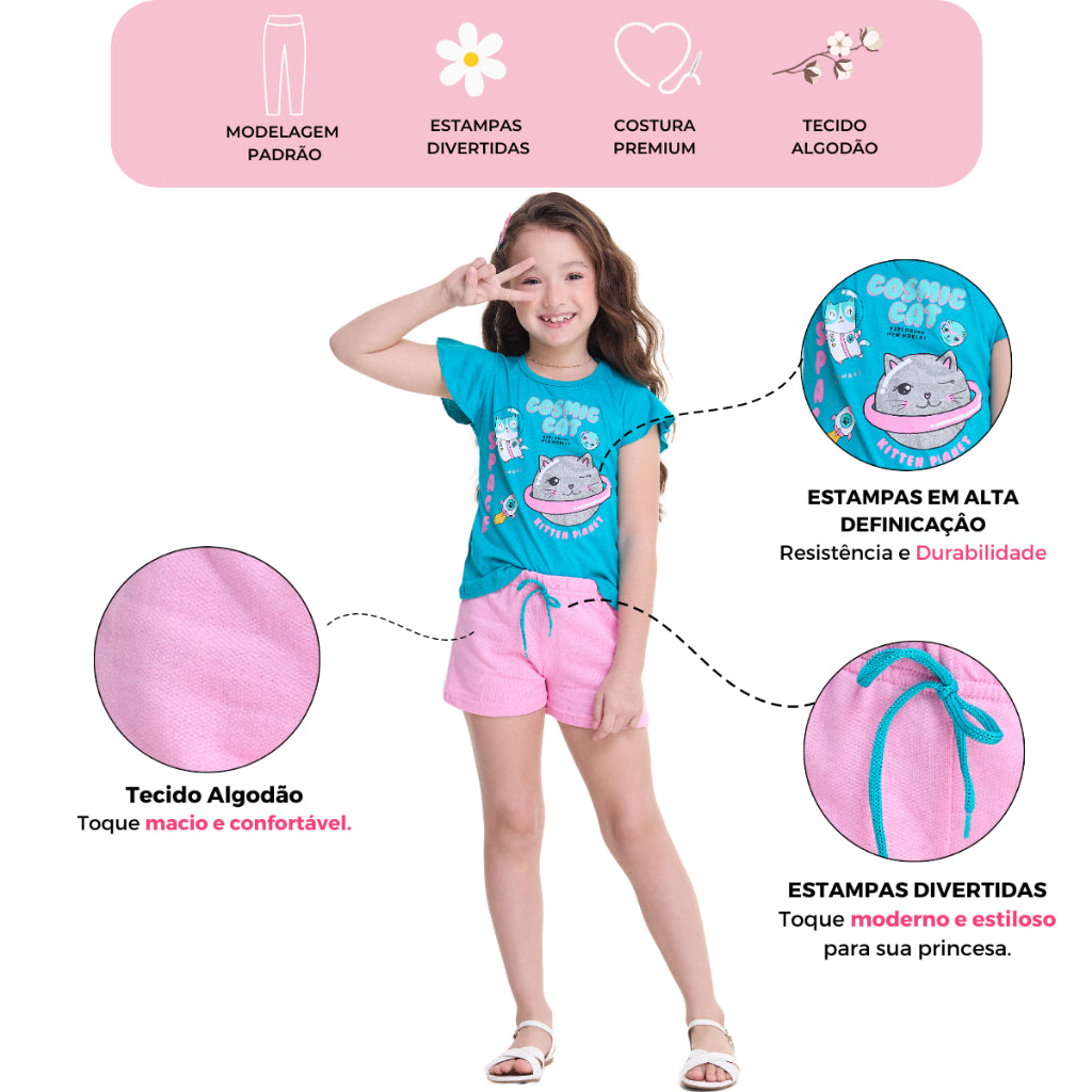 Kit Sortido 10 Peças de Roupas Infantil Menina - 5 Camisetas + 5 Bermudas - Kit com 5 Conjuntos de Roupa Infantil Menina Verão Feminino