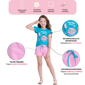 Kit Sortido 10 Peças de Roupas Infantil Menina - 5 Camisetas + 5 Bermudas - Kit com 5 Conjuntos de Roupa Infantil Menina Verão Feminino