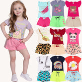 Kit Sortido 10 Peças de Roupas Infantil Menina - 5 Camisetas + 5 Bermudas - Kit com 5 Conjuntos de Roupa Infantil Menina Verão Feminino