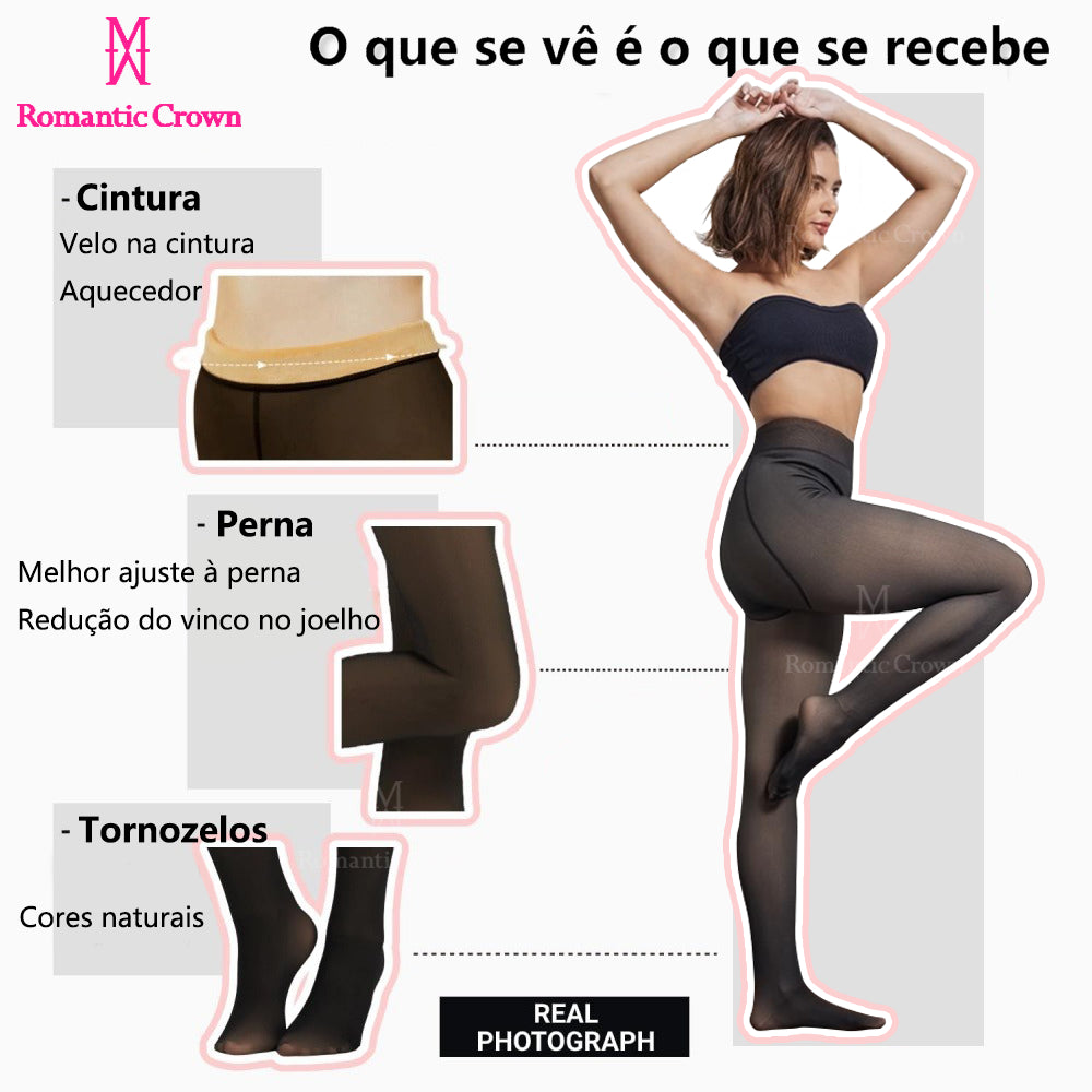 Meia-Calça Térmica Forrada Peluciada Translúcida De Lã Quente Feminina Para Inverno P/M/GG