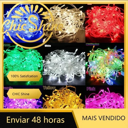 kit 5 Pisca-pisca de led para decoração natalina - 100 leds coloridos