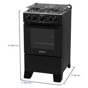 Fogão Atlas 4 Bocas Mônaco Plus Automático Mesa de Inox Forno 50L - Preto