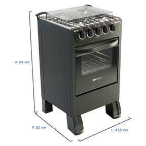 Fogão Braslar New Sirius 4 Bocas Manual Mesa em Inox Forno Easy Clean - Preto