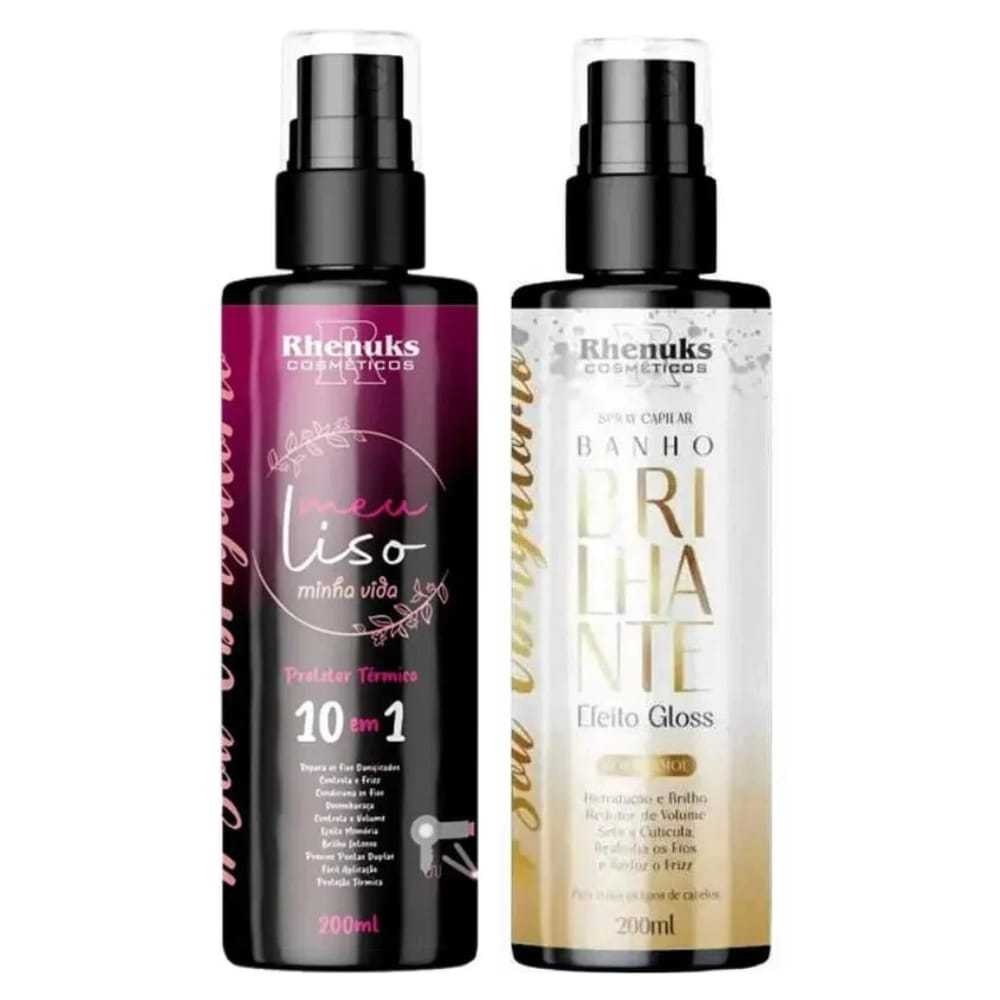 Kit Spray Capilar Meu liso + Spray Capilar efeito GLOSS MULTIFUNCIONAL BANHO BRILHANTE 200ml cada